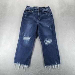 Judy Blue Jeans Womens 30 Blue Wide Leg High Rise Distressed‎ Crop Fringe